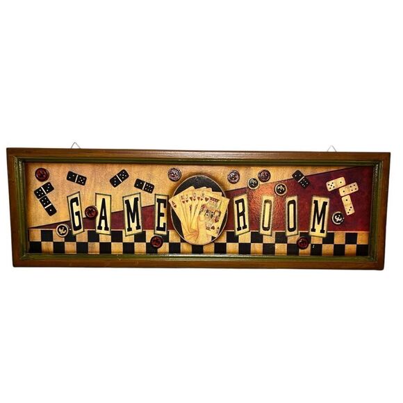 Linda Spivey GAME ROOM Large Wall Sign Decoration Poker Hanging 3D Wood Art 32” - Picture 1 of 7